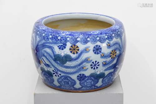 Cache-pot en porcelaine asiatique (Ht 35cm, Ø 48cm)