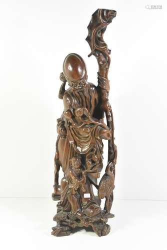 Statue en bois sculpté, Chine (Ht 65cm)