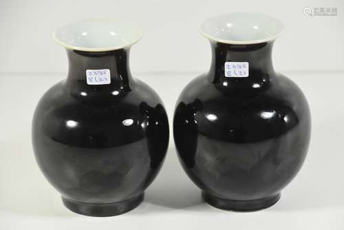 Paire de vases en porcelaine de Chine (H:14.5cm) (1 cheveu)