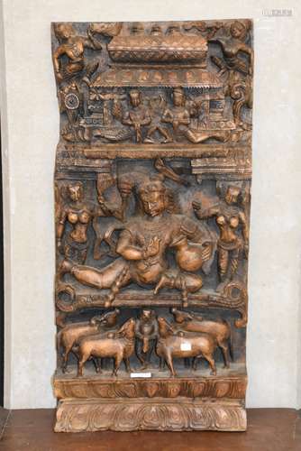 Bas relief indien en bois sculpté (75x35cm)