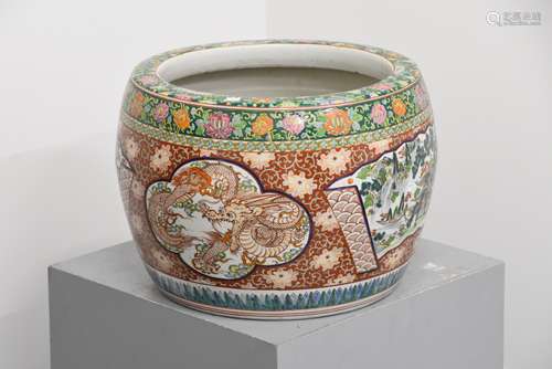 Cache-pot en porcelaine asiatique (Ht 31cm, Ø 40cm)