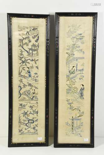 Deux cadres avec tissus chinois (52x13cm)