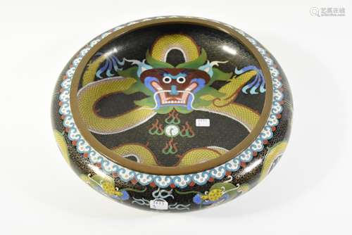 Plat asiatique en bronze cloisonné à décor de dragon (Dia:30cm)