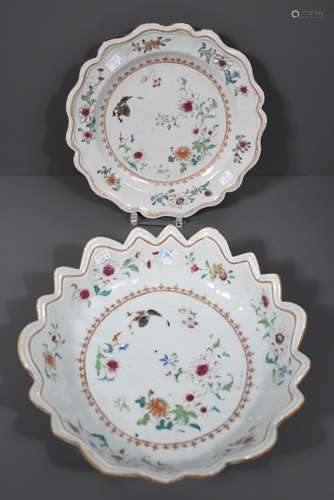 Saladier + assiette Chine famille rose, Kien Long (Ø 28cm et Ø 25cm)