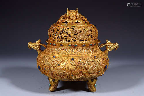 GILT BRONZE DOUBLE EAR CENSER