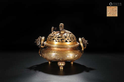 GILT BRONZE SEA BEAST CENSER