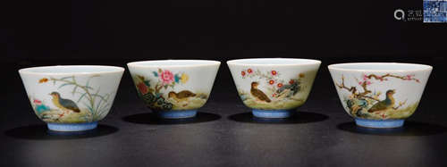 A SET PF QIANLONG MARK ENAMELED 'ANJULEYE' PATTERN CUPS