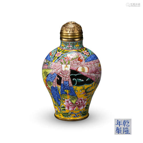 CHINESE ENAMEL FLOWER SNUFF BOTTLE