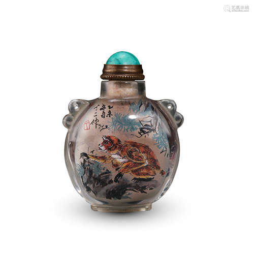 CHINESE ROCK CRYSTAL INSIDE PAINTED SNUFF BOTTLE