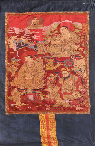 CHINESE EMBROIDERY KESI SEATED BUDDHA THANGKA