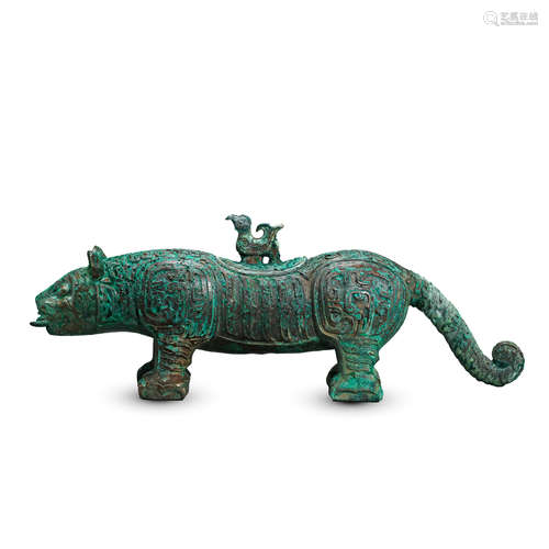 CHINESE ANCIENT BRONZE TIGER INCENSE CAGE