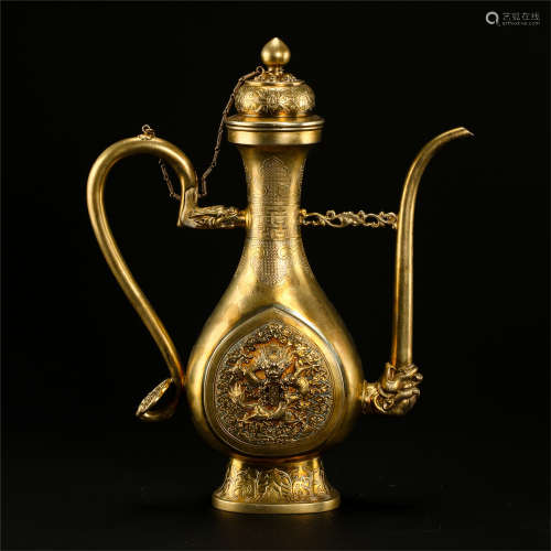 CHINESE GILT SILVER WINE KETTLE