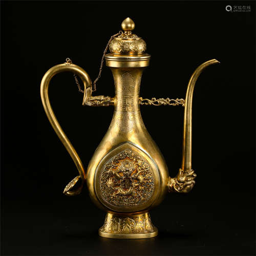 CHINESE GILT SILVER WINE KETTLE