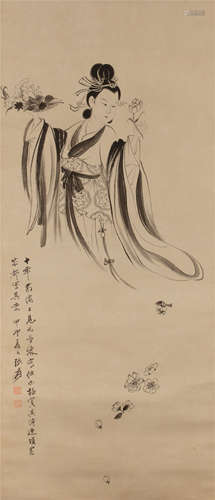 CHINESE SCROLL PAINTING OF FLYING BEAUTY