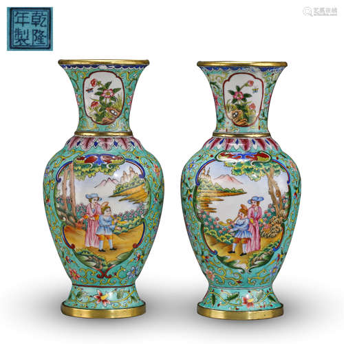 PAIR OF CHINESE PORCELAIN ENAMEL WESTERN BEAUTY VASE