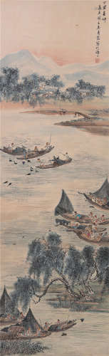 CHINESE SCROLL PAINTING OF RIVER VIEWS