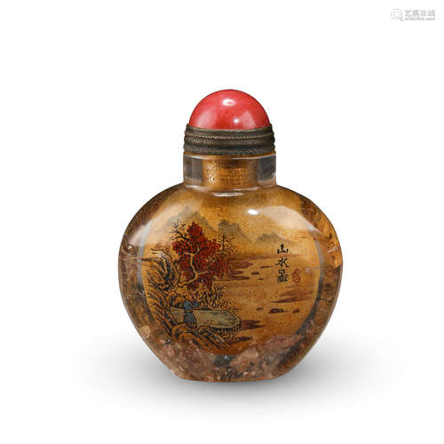 CHINESE ROCK CRYSTAL INSIDE PAINTED SNUFF BOTTLE