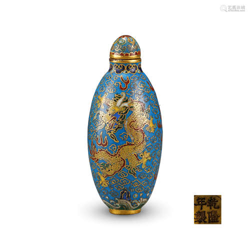 CHINESE CLOISONNE DRAGON SNUFF BOTTLE