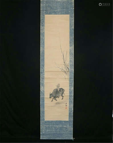 CHINESE SCROLL PAINRING OF BOY ON OX