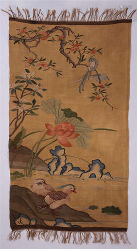 CHINESE EMBROIDERY KESI TAPESTRY OF DUCK AND LOTUS