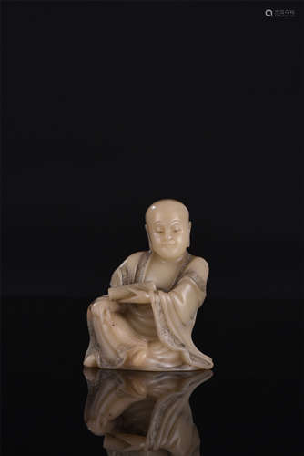 CHINESE SOAPSTONE SEATED LOHAN WITH SHANGJUN SIGNATURE