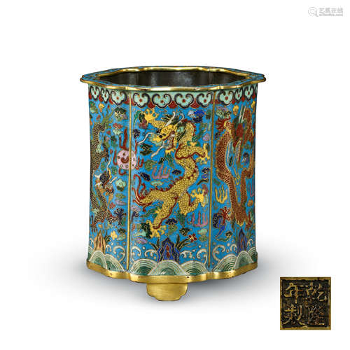 CHINESE CLOISONNE DRAGON BRUSH POT