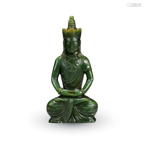 CHINESE SPINACH JADE SEATED GUANYIN