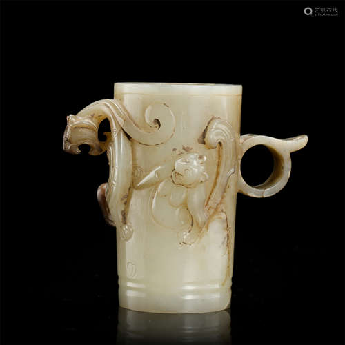 CHINESE WHITE ADE DRAGON CUP HAN DYNASTY