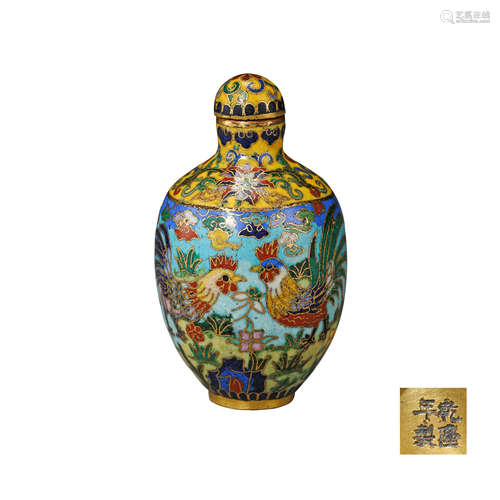 CHINESE CLOISONNE ROOSTER SNUFF BOTTLE