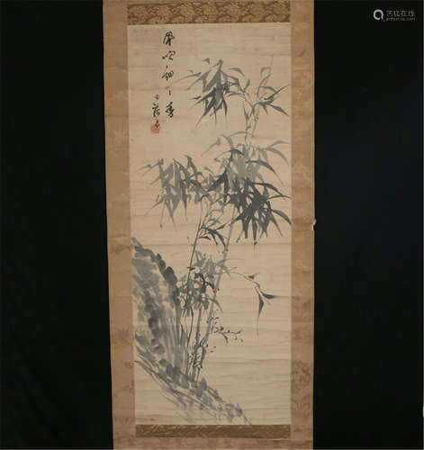 CHINESE SCROLL PAINTING OF BAMBOO AND ROCK