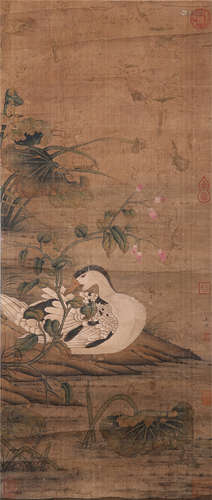 CHINESE SCROLL PAINTING OF DUCK AND FLOWER