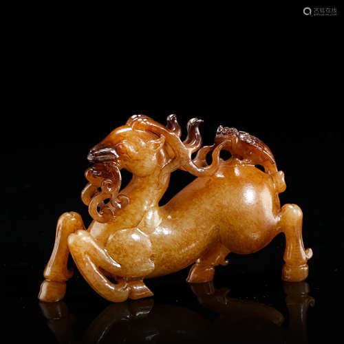 CHINESE ANCIENT JADE DEER WITH LINGCHI HAN DYNASTY