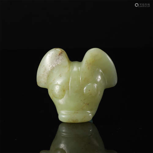 CHINESE ANCIENT JADE OX HEAD HONGSHAN PERIOD