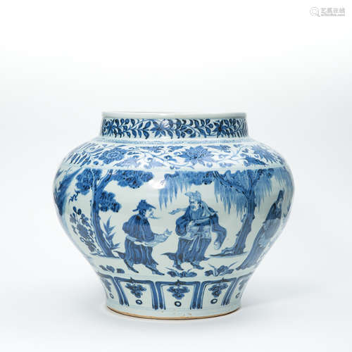 CHINESE PORCELAIN BLUE AND WHITE FIGURES AND STORY JAR