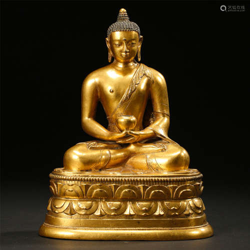 CHINESE GILT BRONZE SEATED BUDDHA