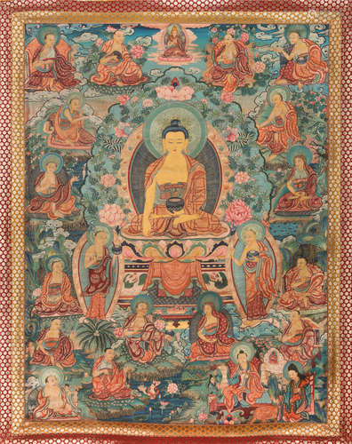 TIBETAN THANGKA OF SEATED BUDDHA