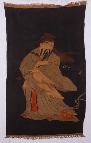 CHINESE EMBROIDERY TAPESTRY OF STANDING FIGURE