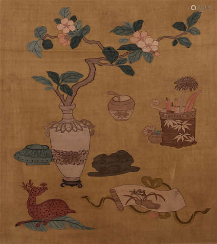 CHINESE EMBROIDERY KESI TAPESTRY OF FLOWER IN VASE