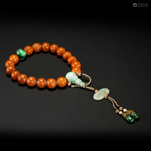 CHINESE HONEY AMBER BEAD BUDDHIST BRACELET