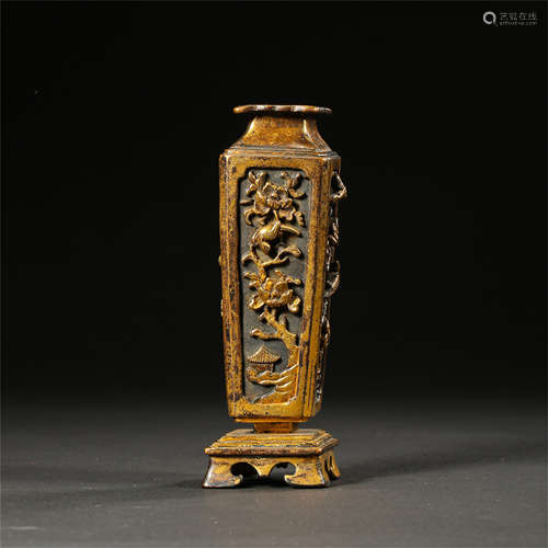 CHINESE GILT BRONZE SQUARE VASE