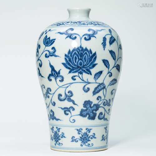 CHINESE PORCELAIN BLUE AND WHITE FLOWER MEIPING VASE