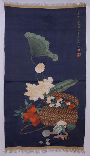 CHINESE EMBROIDERY KESI LOTUS TAPESTRY