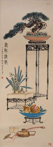 CHINESE SCROLL PAINTING OF FLOWER IN VASE