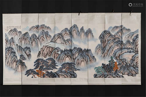 EIGHT PANELS OF CHINESE SCROLL PAINRING OF MOUNTAIN VIEWS