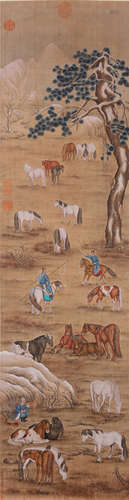 CHINESE SCROLL PAINTING OF HORSE UNDER TREE