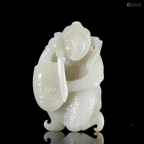 CHINESE WHITE JADE WARRIOR TABLE ITEM