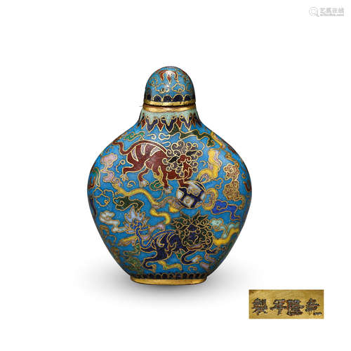 CHINESE CLOISONNE BEAST SNUFF BOTTLE