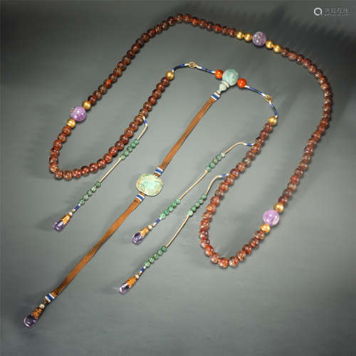 CHINESE HONEY AMBER BEAD CHAOZHU COURT NECKLACE