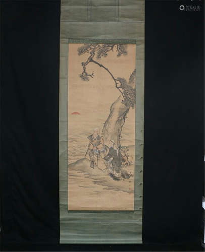 CHINESE SCROLL PAINRING OF MEN UNDER TREE