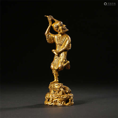 CHINESE GILT BRONZE STANDING LOHAN